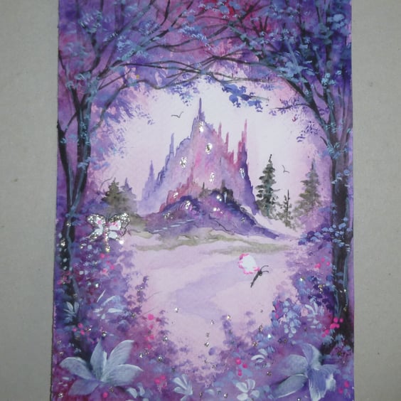 original art watercolour fantasy castle painting ( FA 523 K1 )