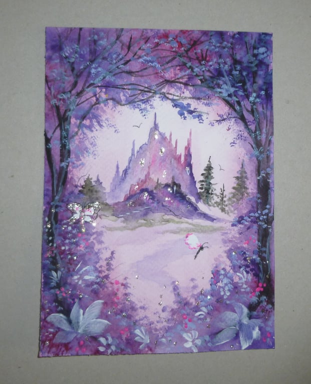 original art watercolour fantasy castle painting ( FA 523 K1 )
