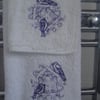 Embroidered Hand Towel and Flannel with Bird Box and Bird Detail (872)