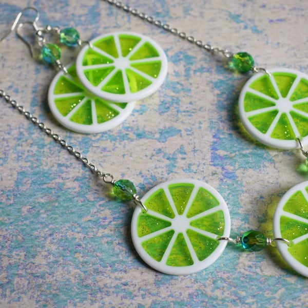 Lime Slice Necklace with Matching Earrings