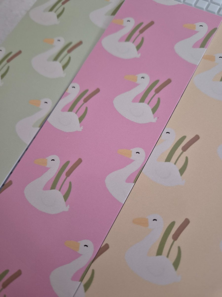 'Secluded Swan' Bookmarks pink, yellow, green 