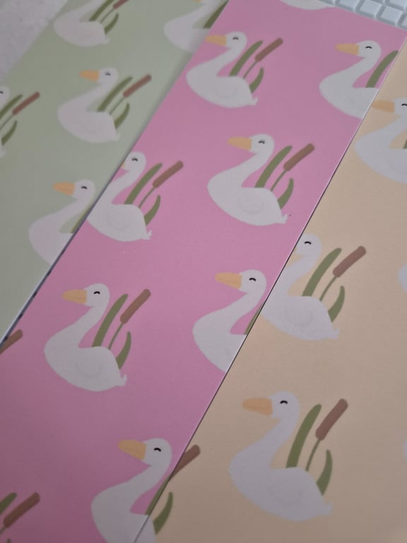 'Secluded Swan' Bookmarks pink, yellow, green 