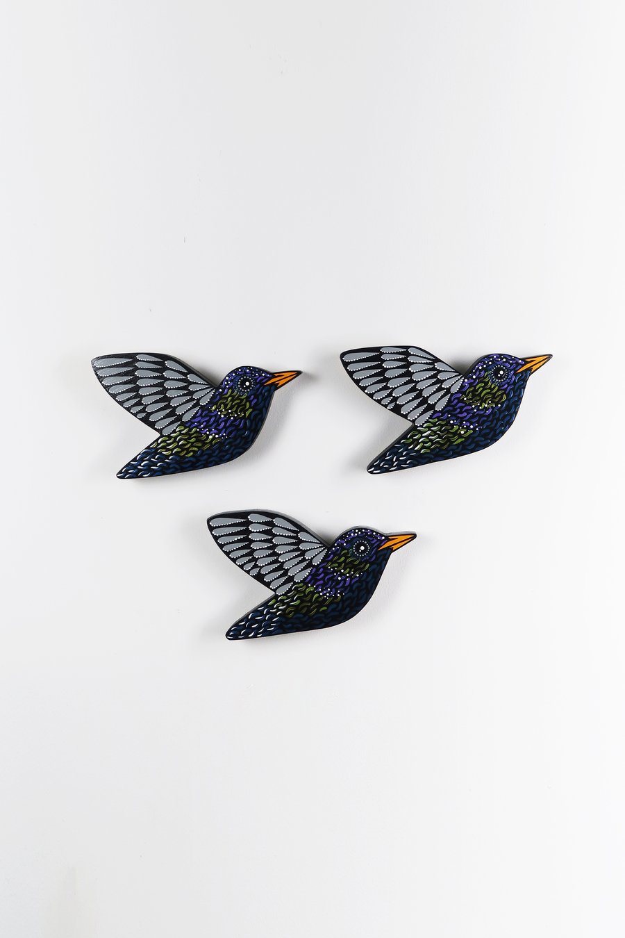 Starling wall art, set of 3 birds, garden bird wall hanging, bird lover gift.