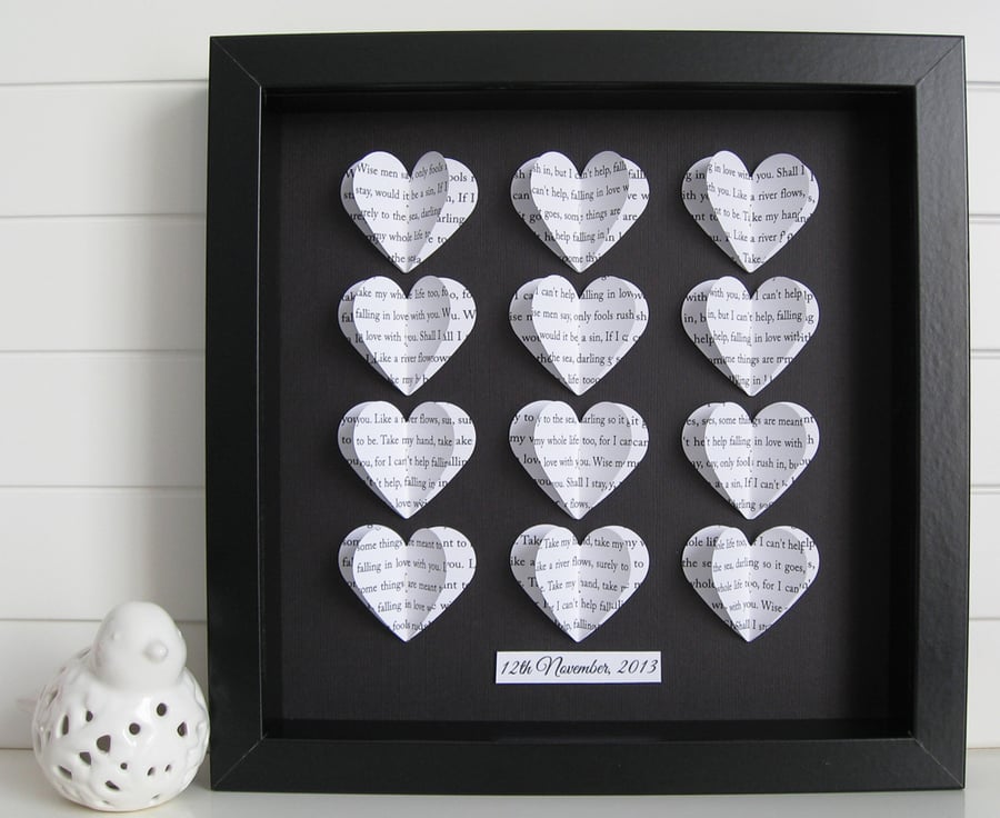 Personalised Frame Wedding Gift - Custom Word Hearts - Song Lyric Art Keepsake