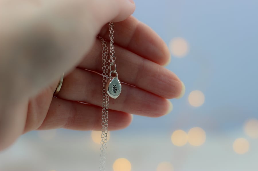 Recycled Silver Nugget Pendant with Tree Motif