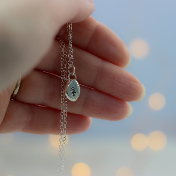 Recycled Silver Nugget Pendant with Tree Motif