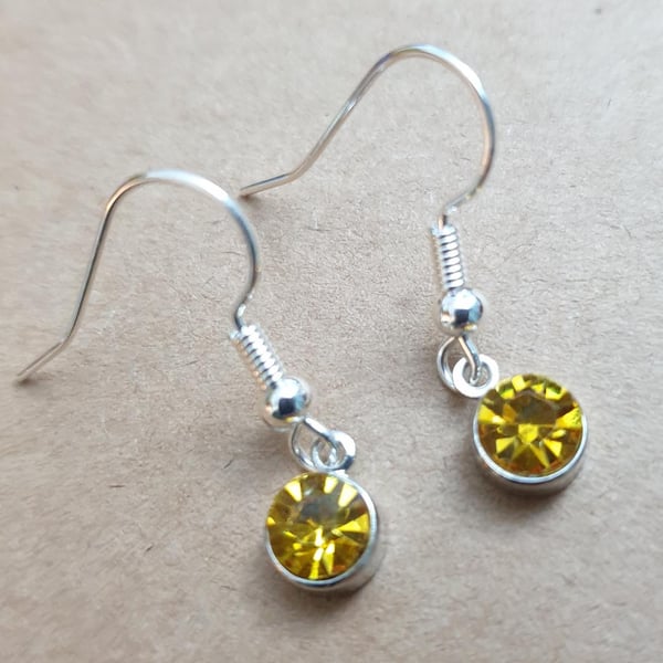 sunshine yellow glass charms silver plate set on silver plated earrings