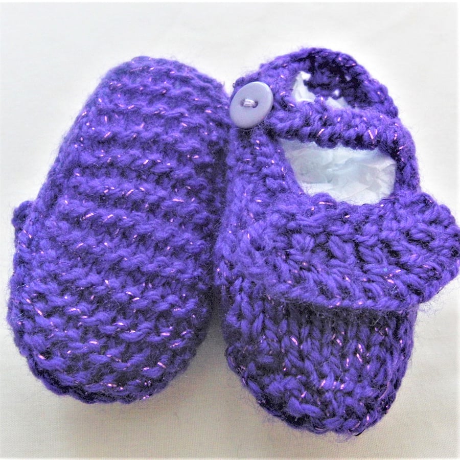 Purple Knitted Baby Shoes, Frilly Shoes, Baby Shower Gift, New Baby Gift
