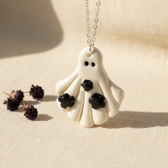 White Ghost Necklace, Cute Halloween Jewellery, Gift For Autumn Lover 