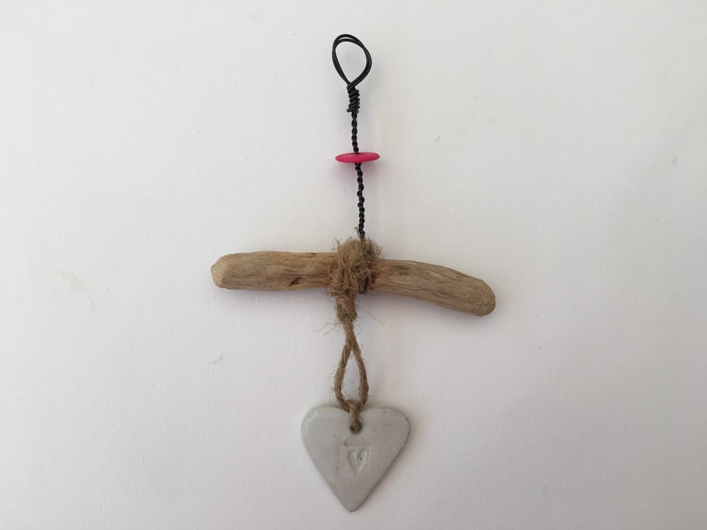 Handmade Driftwood, Loveheart hanger, pottery, gift idea, birthday, home decor