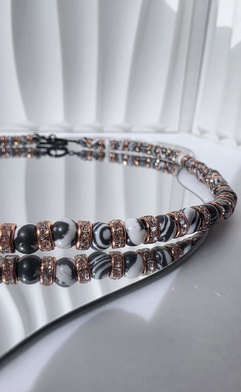 Black White Rose Gold Necklace Calsilica Beaded Necklace Statement Jewellery Han