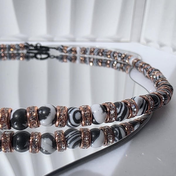 Black White Rose Gold Necklace Calsilica Beaded Necklace Statement Jewellery Han