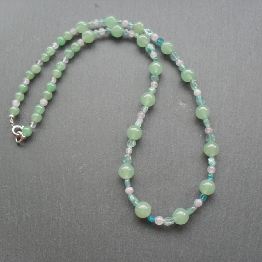  Green Aventurine and Lilac Amethyst Necklace