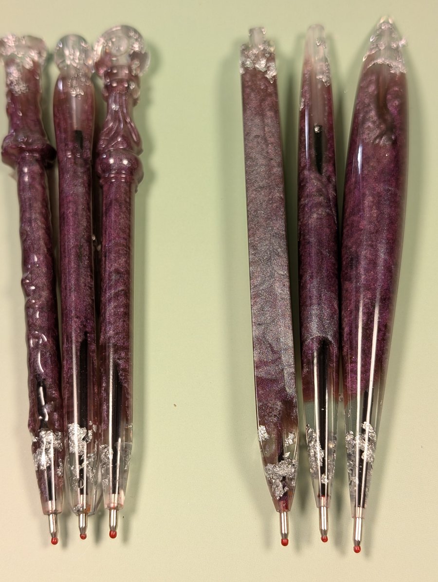 Red Ink Resin Pens – Purple marble with Silver Leaf
