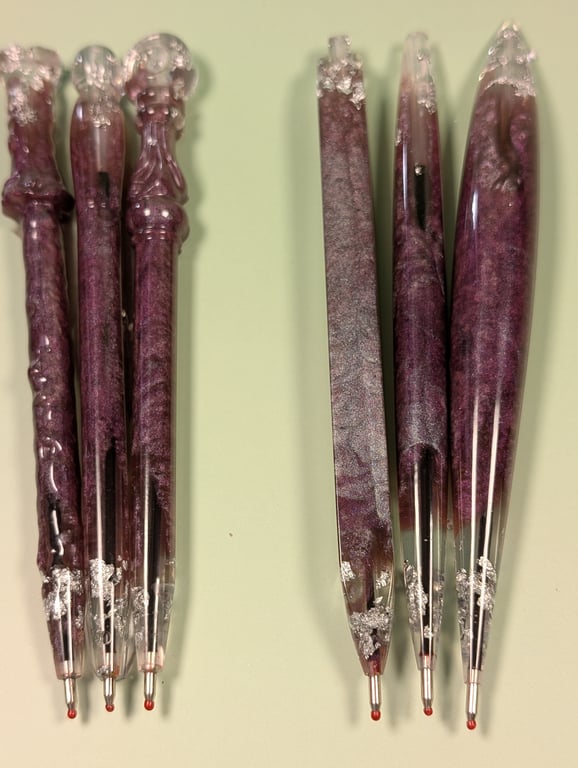 Red Ink Resin Pens – Purple marble with Silver Leaf