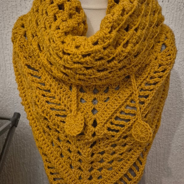 Hand crocheted hooded cowl