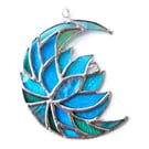 Lotus Moon Stained Glass Turquoise Flower Suncatcher 
