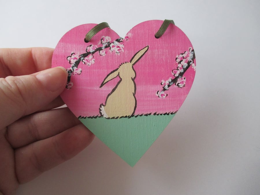 Bunny Rabbit Love Heart Cherry Blossom Original Painting 13.20 Limited Edition