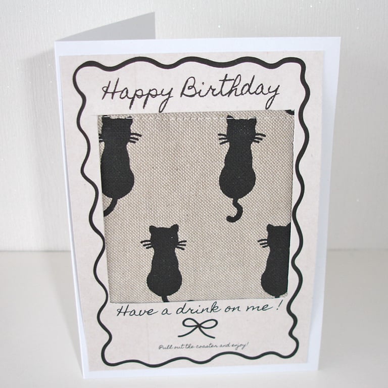 Birthday Card With Keepsake Coaster Black Cats Gift
