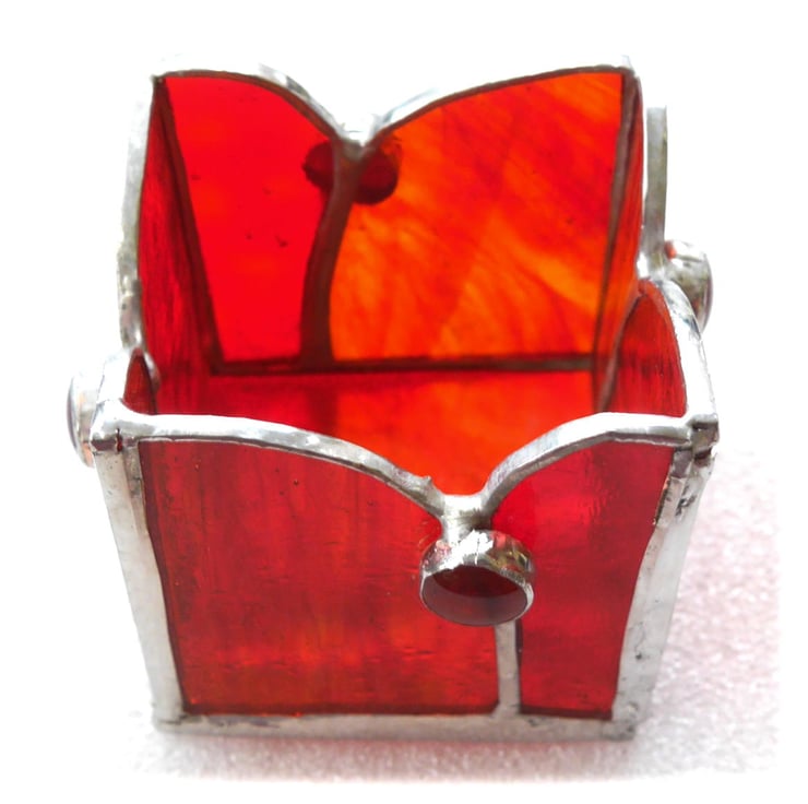 Stained Glass Candle Holder Box Handmade Red Te... Folksy