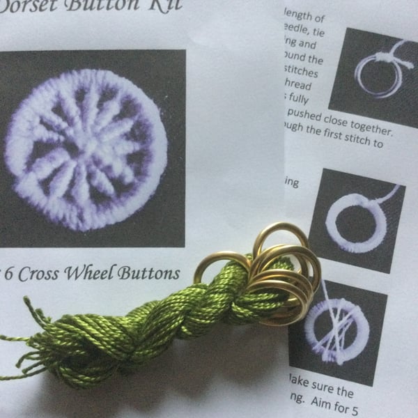 Kit to Make 6 x Dorset Cross Wheel Buttons, Grass Green