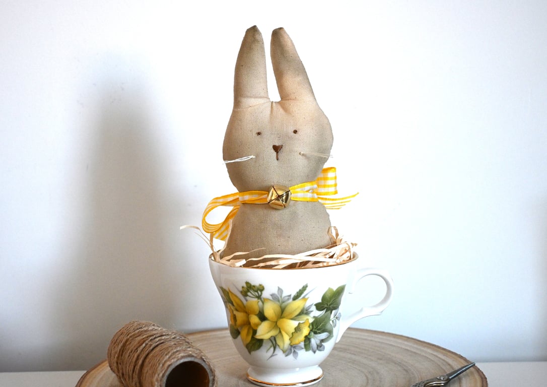 Primitive bunny in a cup keepsake