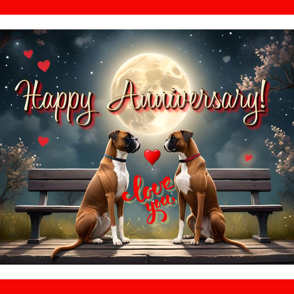 Happy Anniversary Boxer Dogs Card A5