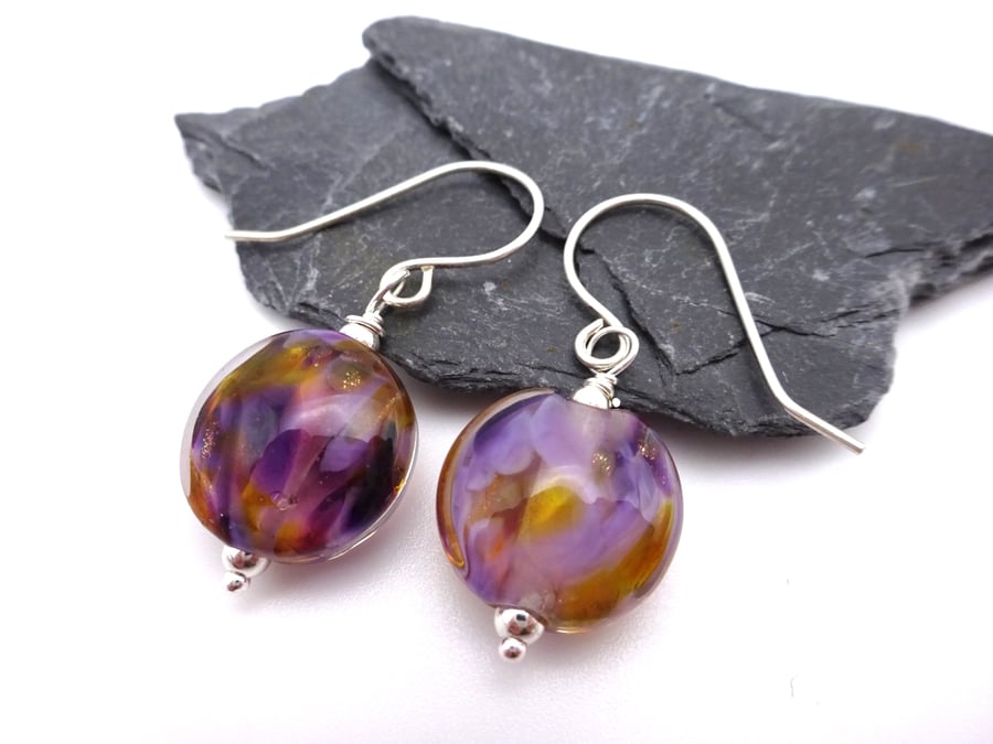 purple lampwork glass earrings