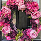 50cm Autumn Floral Door Wreath -  Fushcia Hydrangea 