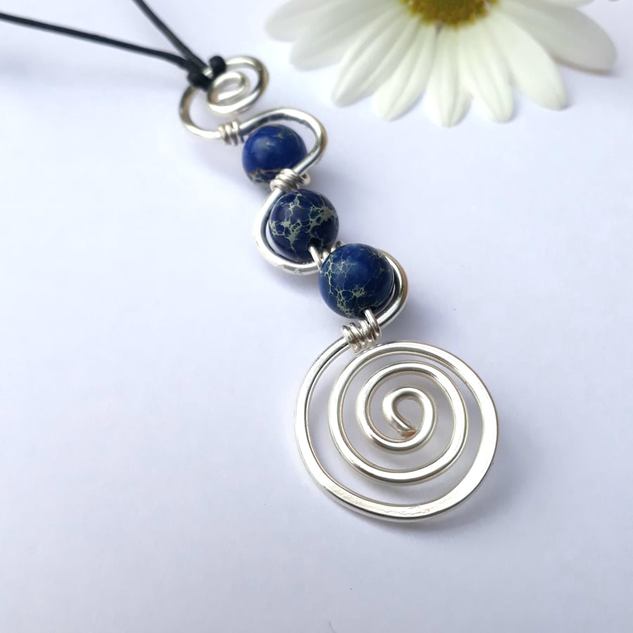 Blue Jasper silver spiral pendants necklaces Christmas gifts for her