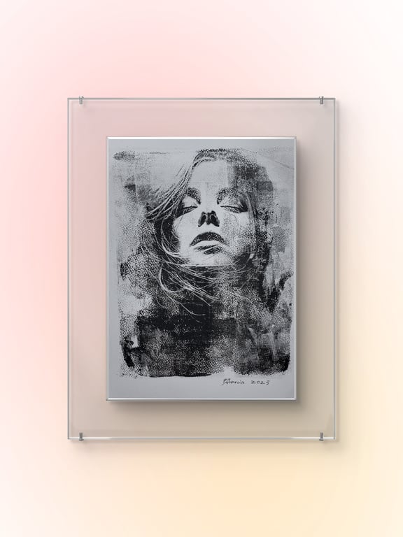 The wind monoprint Handmade unique art Goth 