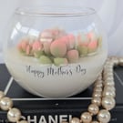 Handcrafted Mother's Day Candle, Fish Bowl Glass with Succulents, Vegan