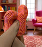 Pink & Orange Crochet Slipper Socks – Handmade Cosy Socks - Image 3