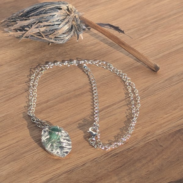 Emerald and Fine Silver Leaf Pendant