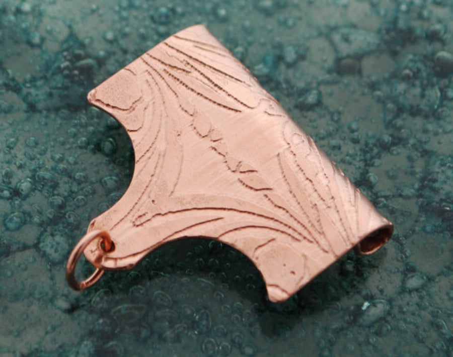 Art Deco Copper Pendant Bail - tube top bail with jump ring - handmade findings