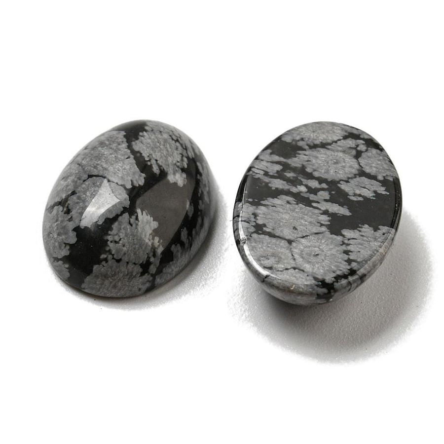 Snowflake Obsidian Oval Cabochons - BlackGrey, 13mm x 18mm, Smooth, Flat Back - 