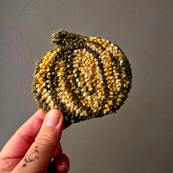 Autumn Pumpkin Punch Needle Coaster Mug Rug