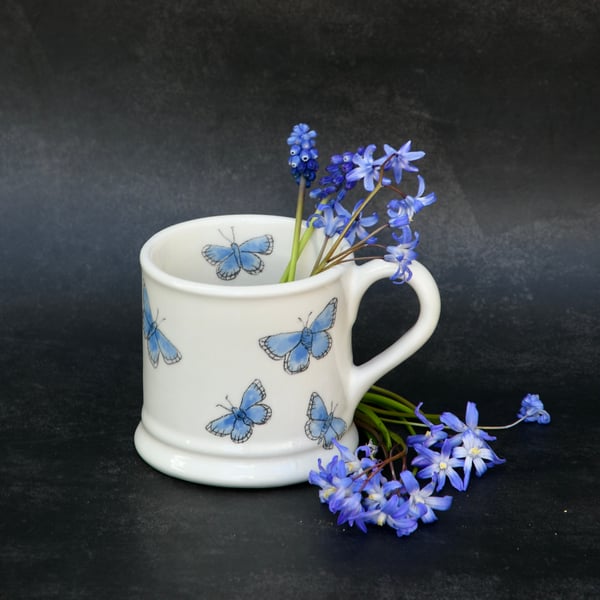 Blue Butterfly Country Mug - Hand Painted