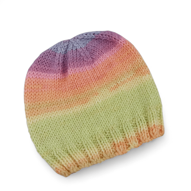 Hand Knitted Newborn Baby Hat in Pastel Stripes, Baby Girl Beanie, Winter 