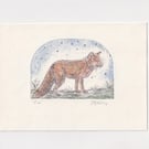 Red Fox Drypoint Print - Original Printmaking Art 