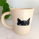 Cat mug, quirky, humourous, ceramic, hand painted studio pottery