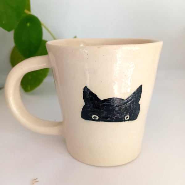 Cat mug, quirky, humourous, ceramic, hand painted studio pottery