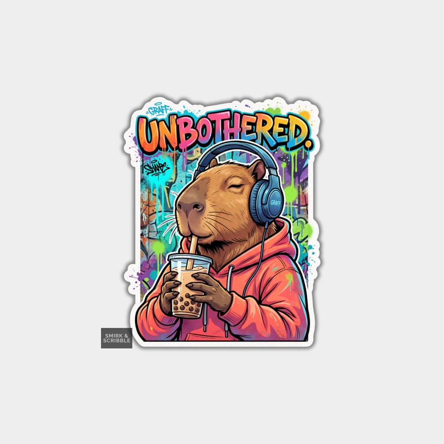Image of Funny Die Cut Vinyl Sticker - Unbothered Capybara