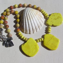 Yellow Magnesite & Sea Sediment Jasper Gemstone Statement Necklace "Sunshine"