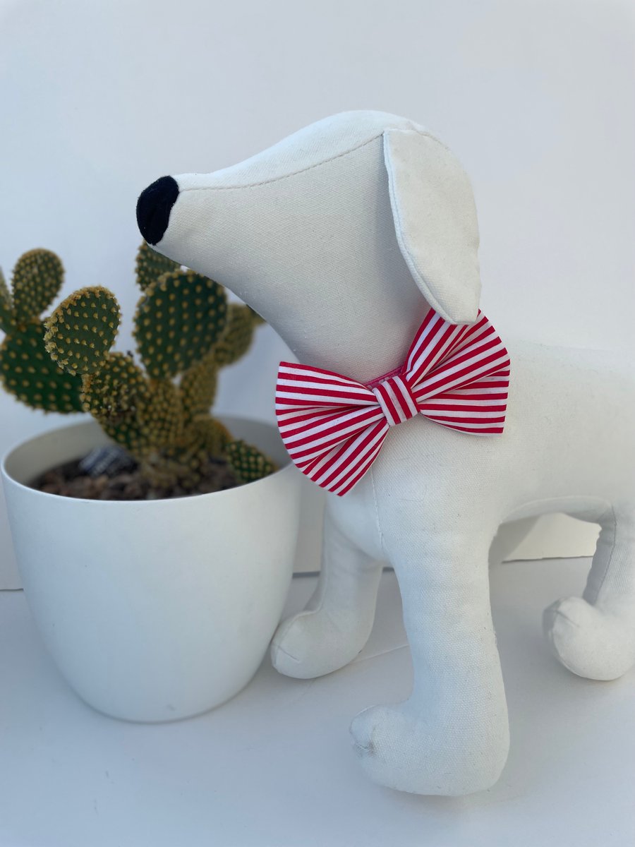  Red & White Stripe Dog Bow Tie 