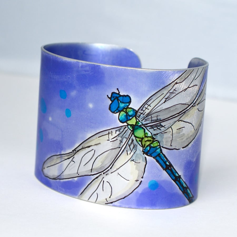 Hand painted dragonfly cuff
