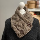 Hand Knitted Scarf with Buttons - Barley