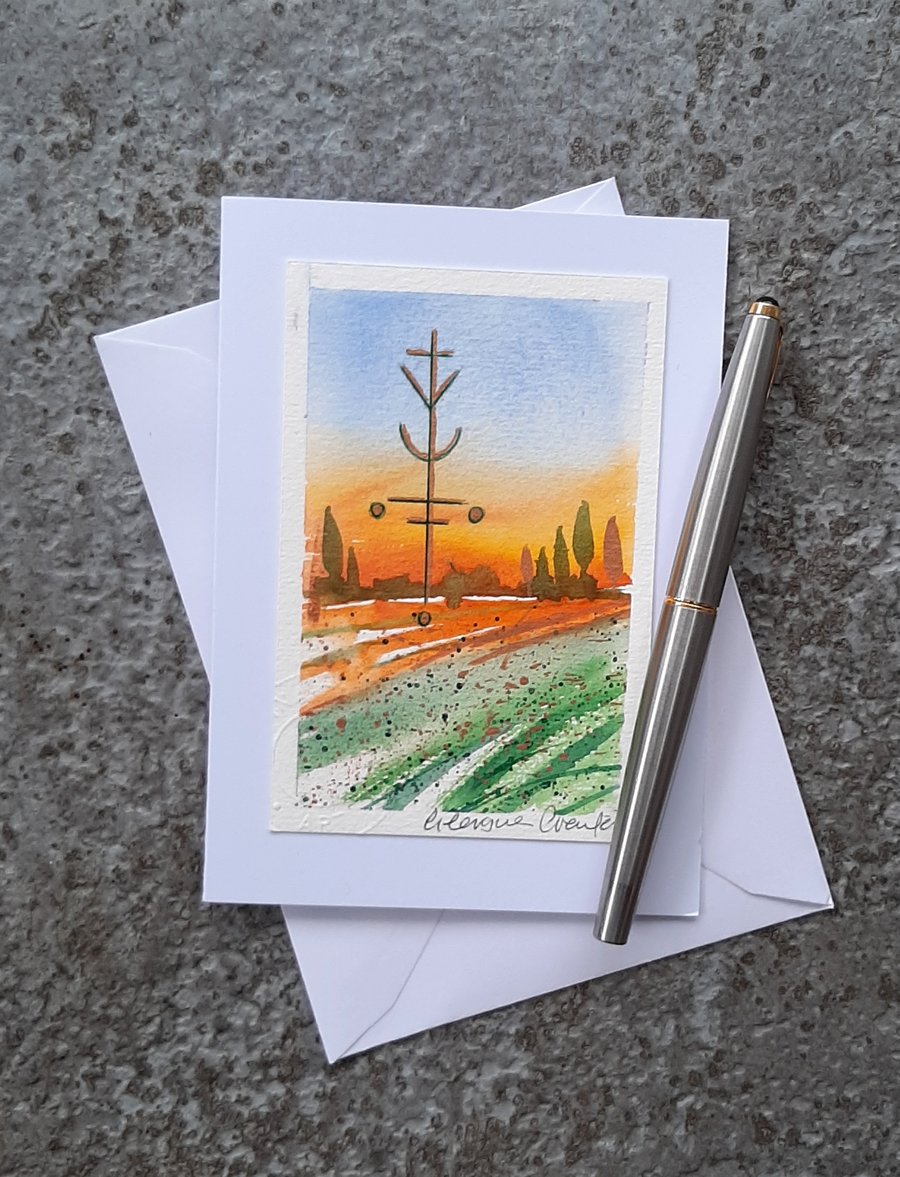 Good Luck. Wicca Symbol, Sigil, Rune. Handpainted Blank Card