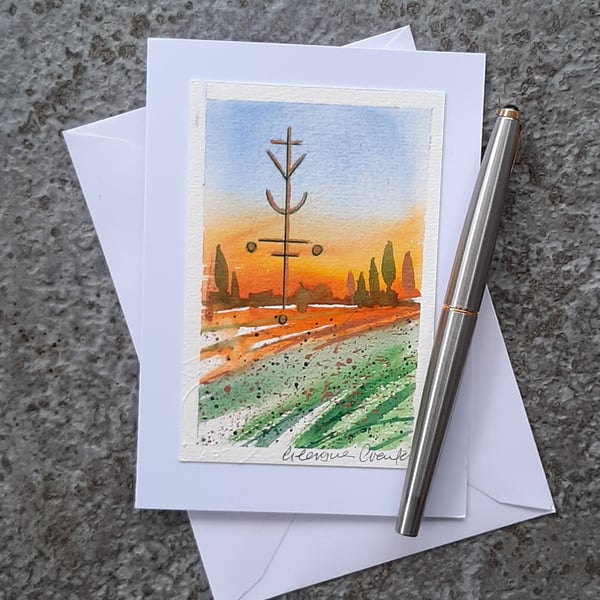 Good Luck. Wicca Symbol, Sigil, Rune. Handpainted Blank Card