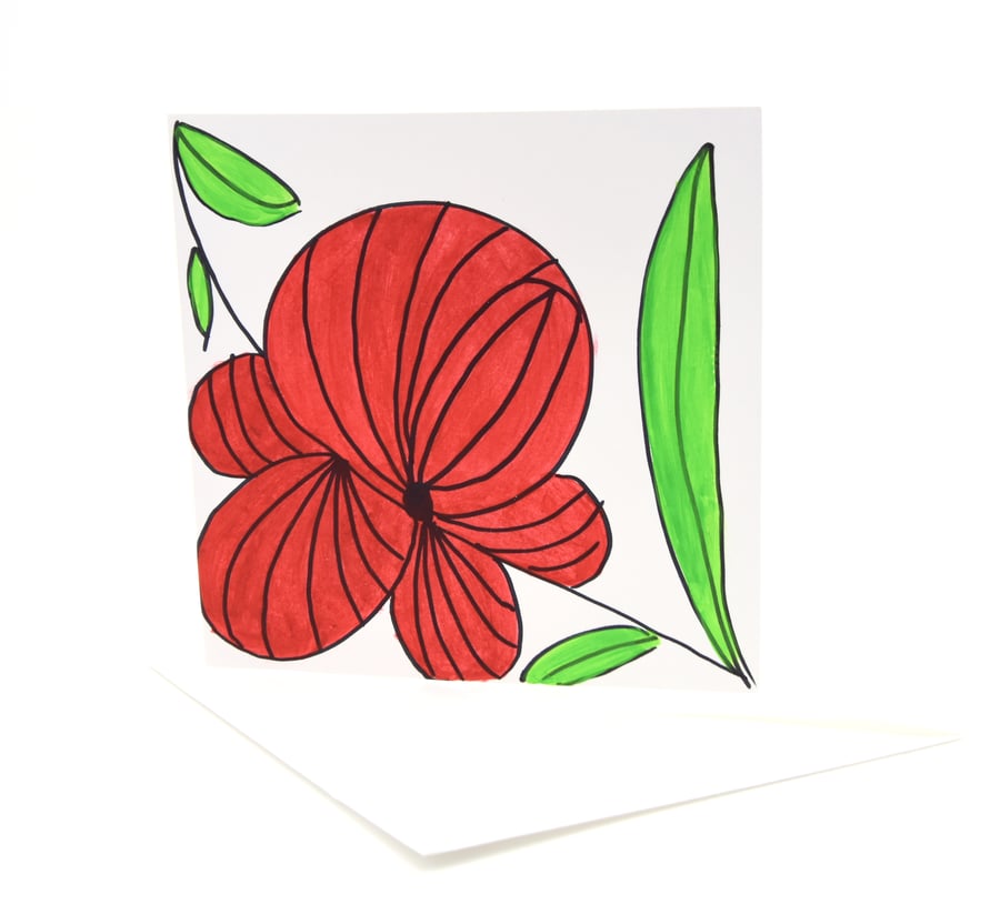 Original hand painted multi purpose greeting card, poppy style card